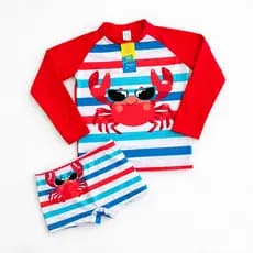 Kit Praia Infantil Masculino Camisa UV50+ Manga Longa + Sunga - Caranguejo