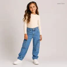 Calça Cargo Jeans Infantil com Bolso na Lateral