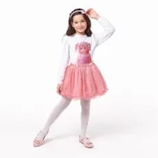 Conjunto Infantil Menina 3 Peças Blusa Estampada + Saia de Tule + Tiara | 4 a 10 anos Look Festa