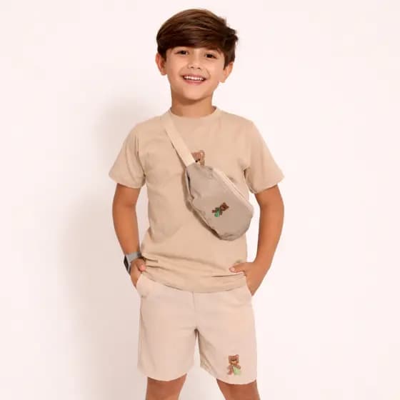Conjunto Infantil Menino 3 Peças com Pochete | Camiseta + Short Estiloso Verão 2 a 10 anos