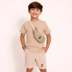 Conjunto Infantil Menino 3 Peças com Pochete | Camiseta + Short Estiloso Verão 2 a 10 anos