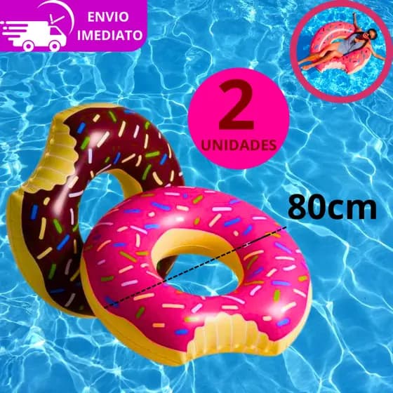 Kit 02 Unidades De Bóia Inflável Donut Rosquinha Grande 80cm Praia Piscina Adulto Infantil Diversão Verão Criança