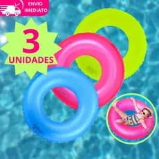 Kit 3 Boias Cricular Donuts Infláveis Neon 63cm Piscina Praia PVC Resistente Infantil Adulto Verão Coloridas