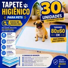 Tapete Higiênico Pet 80x60 30 Unidades Alta Qualidade Super Absorção Antivazamento Antiodor