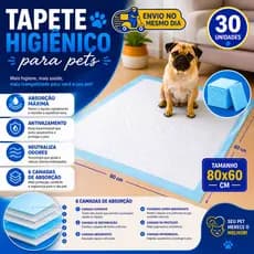 30 Unidades Tapete Higiênico Grande Pet 80x60 Super Absorvente Não Vaza Sem Odor Antivazamento