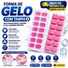 Forma de Gelo com Tampa Silicone Flexível 16 Cubos Fácil de Desenformar