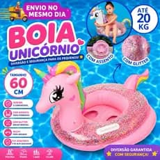 Boia Inflável Unicórnio Infantil 60cm Com Transparente Assento Glitter Piscina Praia Até 20kg