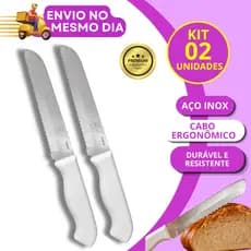 KIT 1 2 Faca para Pão 6 Polegadas Serrilhada Aço Inox Cabo Ergonômico 27cm Cozinha Profissional Padaria Confeitaria