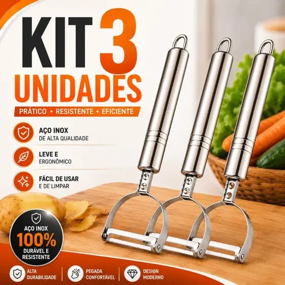 KIT 2 3 5 Descascador Manual de Legumes e Frutas em Aço Inox Profissional Batata Cenoura Pepino