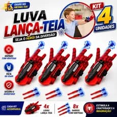 KIT 3 4 Luva Homem Aranha Lança Teia Infantil com Lançador Dardos Ventosa Presente Brinquedo Divertido Super Heroi