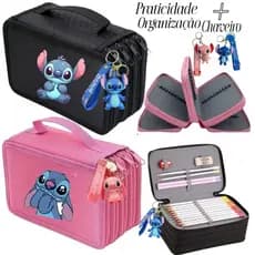 Estojo Escolar /Estojo box stitch /Estojo escolar de lápis com 4 zíper grande capacidade com chaveiro