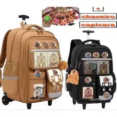 Mochila Escolar Capivara com Rodinha Reforçada + Chaveiro Exclusivo Volta às Aulas