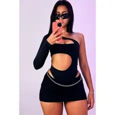 Conjunto Feminino Body Com Recortes+Saia Curta Justa|Moda Ginga Festa e Balada (ANDROMEDA)