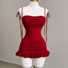 Vestido Curto Feminino Justo Com Babado Alça elegante Franzido Moda Verão Festa Casual