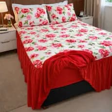 colcha de cama casal Com Babado e Lençol Elástico Embutido Casal Queen Solteiro Percal 400 Fios
