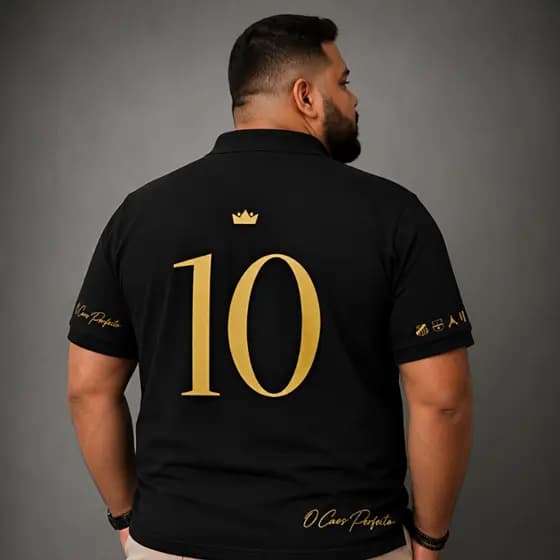 Camiseta Polo Plus Size Masculina Preta Premium Número 10 Dourado – Estilo Luxo Alto Padrao Tamanho Especial