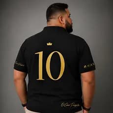 Camiseta Polo Plus Size Masculina Preta Premium Número 10 Dourado – Estilo Luxo Alto Padrao Tamanho Especial