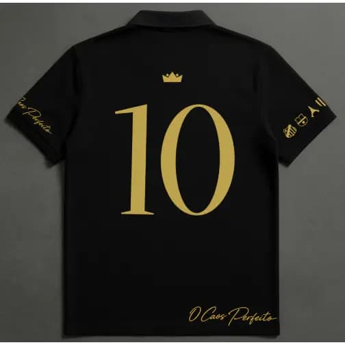 Camiseta Polo Masculina Preta Premium Número 10 Dourado Estilo Luxo Streetweer Futebol Casual Moda Masculina
