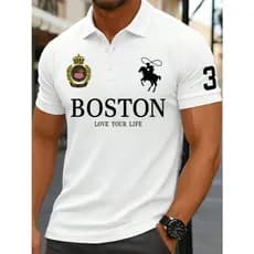 Camisa Polo Boston de Manga Curta Masculina, Casual Esportiva Luxo Alto Padrao Camiseta Piquet Premiun Plus Size