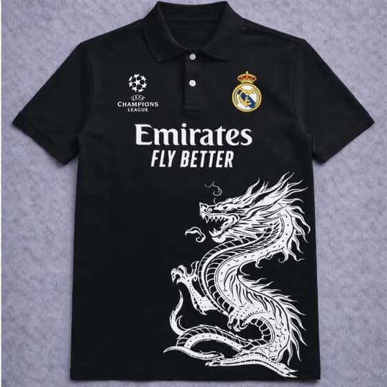 Camisa Polo UEFA Champions League Manga Curta Estampa Frente Piquet Algodão Premiun