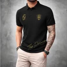 Camiseta Polo Masculina Preta Premium Número 10 Dourado – Estilo Luxo Streetwear Futebol Casual Oversized Moda Masculina