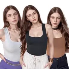 Regata Blusinha Feminina Suplex Decote Quadrado Forro Duplo Lisa Básica Elegante Moda Blogueira Tendencia