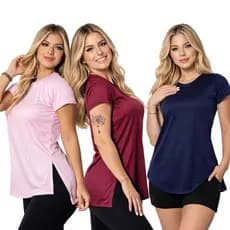 3 Blusas Feminina Academia Dry Fit Camisa Musculação Caminhada  Treino camiseta tapa bum bum