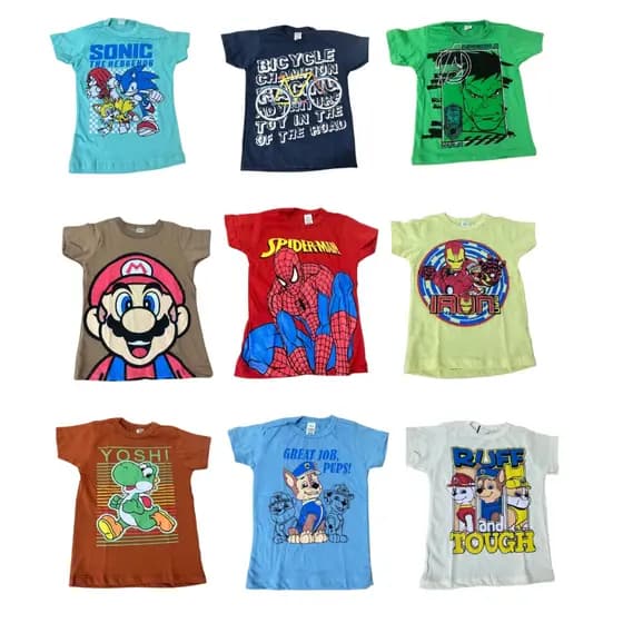 Kit 05 Camisetas Infantil 100% Algodão 30.1 Personagens Criança Camisa Blusa Promoção
