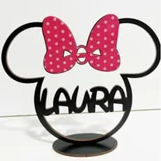 Centro de Mesa Minnie Tradicional Bolinhas Personzalizado com Nome Aniversário Tema Minnie Tradicional Vermelha