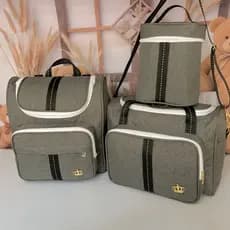 Kit Silver Black de Bolsas Maternidade Com Porta Mamadeira 03 Peças