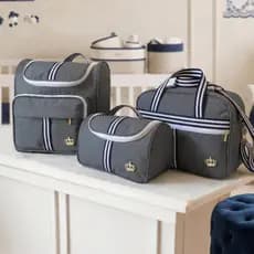 Kit Classic Azul de Bolsas Maternidade 03 peças Cinza Com Faixa Azul