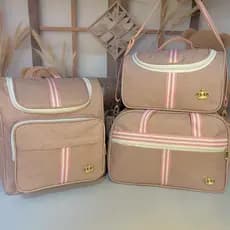 Kit Classic Rubi de Bolsas Maternidade 03 peças Rosa Com Faixa Pink e Branco