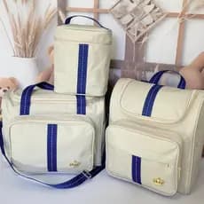 Silver Clarity Com Faixa Azul Bolsas Maternidade Impermeáveis com Porta Mamadeira térmico