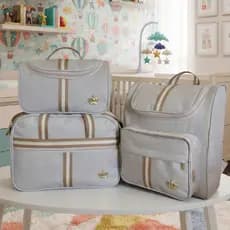 Kit Classic Bege de Bolsas Maternidade 03 Peças Bege creme  com Faixa Marrom