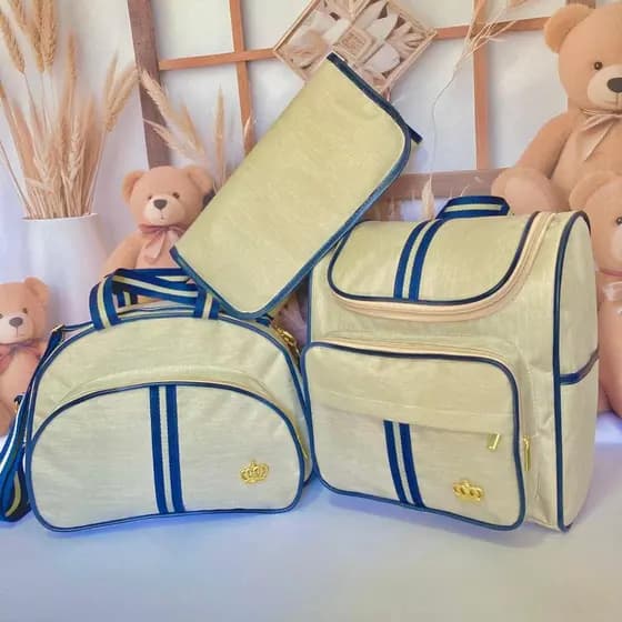 Kit Maternidade Clean Faixa Azul Bolsas Maternidade com trocador Portátil