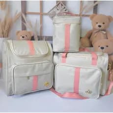 Silver Clarity Bege com faixa Rosa Salmon Bolsas Maternidade Impermeáveis