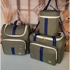 Kit Silver Blue  Bolsas Maternidade com 03 peças Cinza com Azul