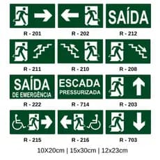 5 Placas Sinalização Rota De Fuga Fotoluminescente Vários tamanhos e modelos