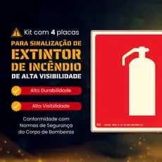 Kit 4 Placa de Sinalização Fotoluminescente Autocolante E5 20x20cm