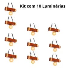 Kit com 10 Luminárias rusticas em madeira, com 1 bocal