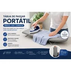 Tabua De Passar Roupa Cinza Portátil E Mesa Com Porta Ferro Retrátil com Tecido Térmico Metalizado