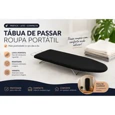 Tabua De Passar Roupa Preta Portátil E Mesa Com Porta Ferro Retrátil com Tecido Térmico Metalizado