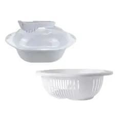 Kit Saladeira e Escorredor branco 3 Litros com Tampa e Pegador Vasilha para Salada