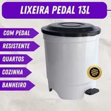 Lixeira 13L Cozinha Banheiro Pedal Liso Cores Preto, Branco, Vermelho, Rosa, Azul, Verde
