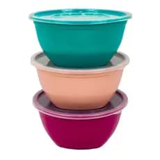 Kit 3 pçs saladeira 3,5L coloridas com tampa Em plástico salada churrasco