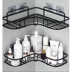 Kit Com 2 Suportes Porta Shampoo Organizador De Metal Para Banheiro Cozinha Prateleira Com Adesivos Envio Imediato