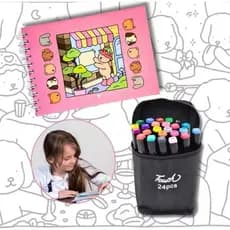 kit Livro de colorir capa 50 páginas + 24/36/48 Cores Caneta Marcadora Com Ponta Dupla Arte Aquarela