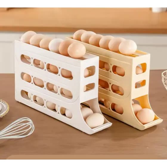 Organizador Porta Ovos Suporte 4 Andares Rolante Dispenser Armazena e organizador de Geladeira