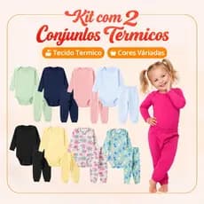 Kit 4 Peças Conjunto Térmico 2 Bodys + 2 Calças Infantil para Bebe Menino e Menina Peluciado Inverno