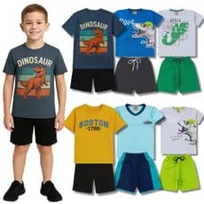 Kits Roupas Infantil Menino Camisetas + Bermudas - Conjuntos Masculino Verao Calor do 1 ao 16